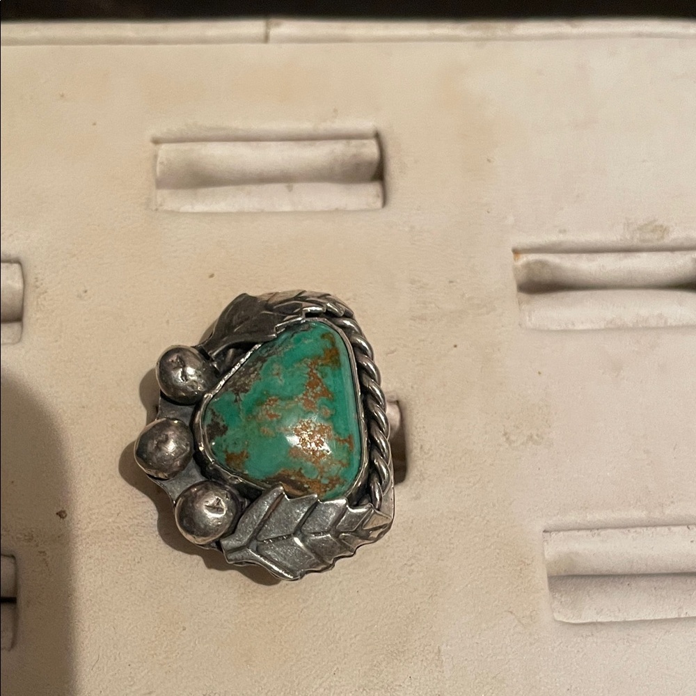Sterling Silver Turquoise Statement Ring - Green Stone